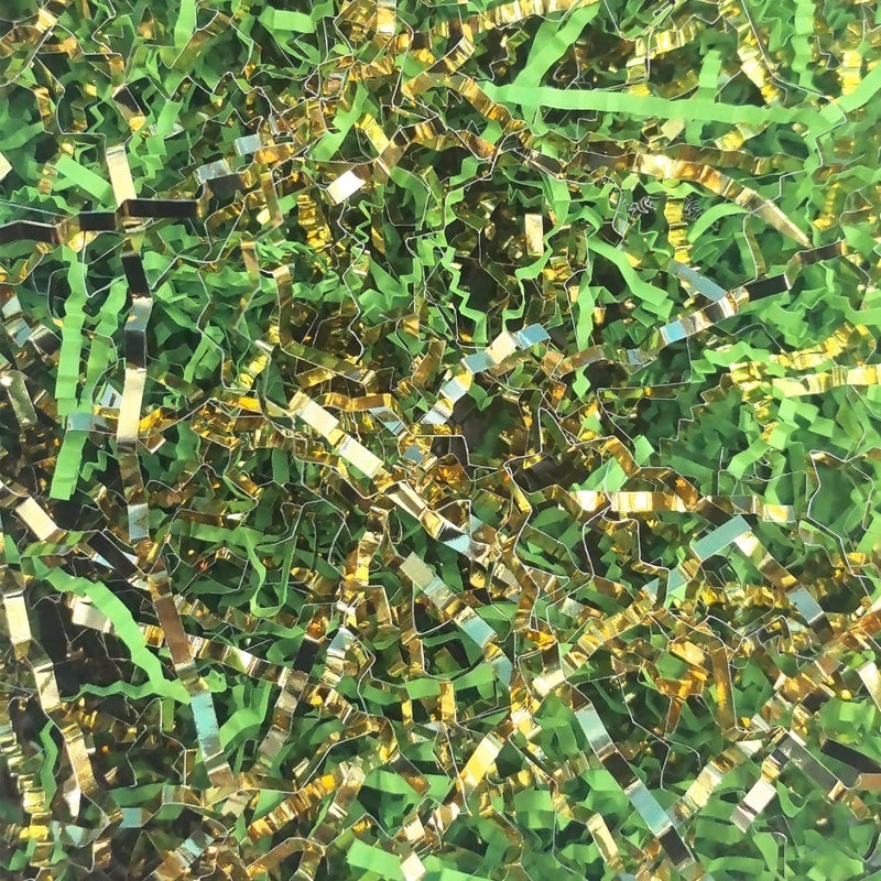Amsthow Green and Gold Crinkle Paper Filler Shredded Basket Stuffing 1/2 LB Gift Basket Box Wrap Cut Raffia Grass for Easter Decoration Wedding - Image 1